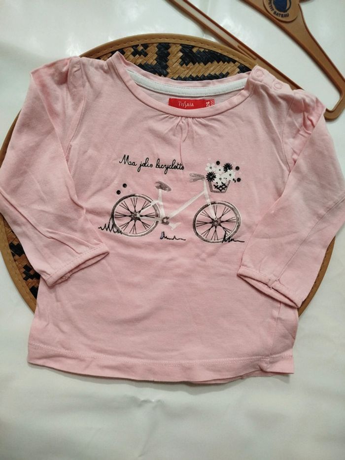 T-shirt manches longues maillot de corps 24 mois fille imprimer bicyclette - photo numéro 3