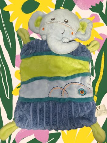 Doudou éléphant bleu Vert Nicotoy
