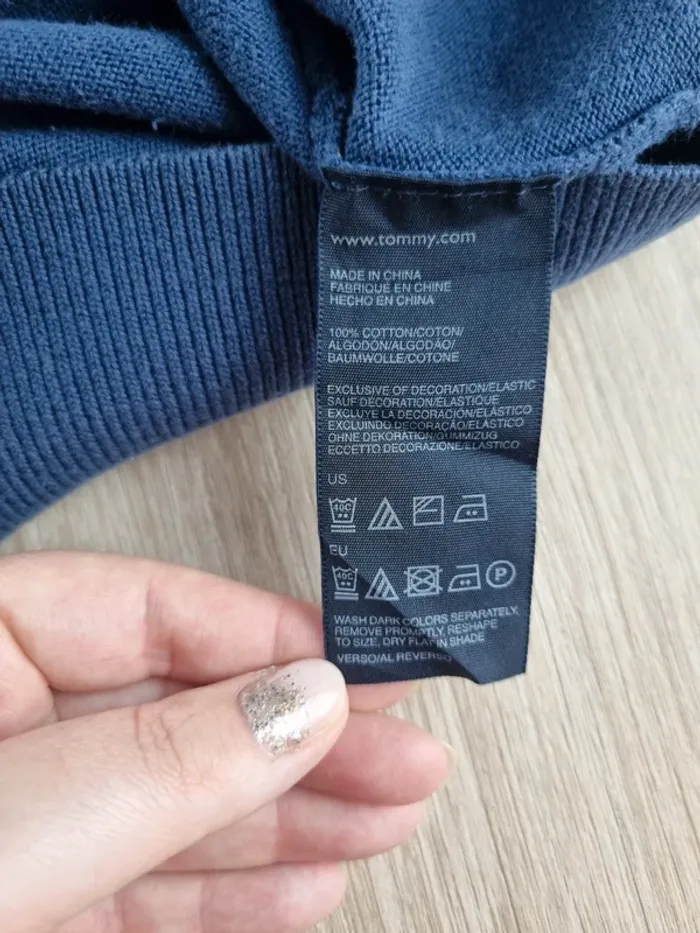 Pull a col V bleue Tommy Hilfiger Homme Taille L - photo numéro 3