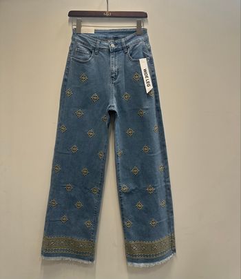 Jean large / Wide Leg brodé - bleu