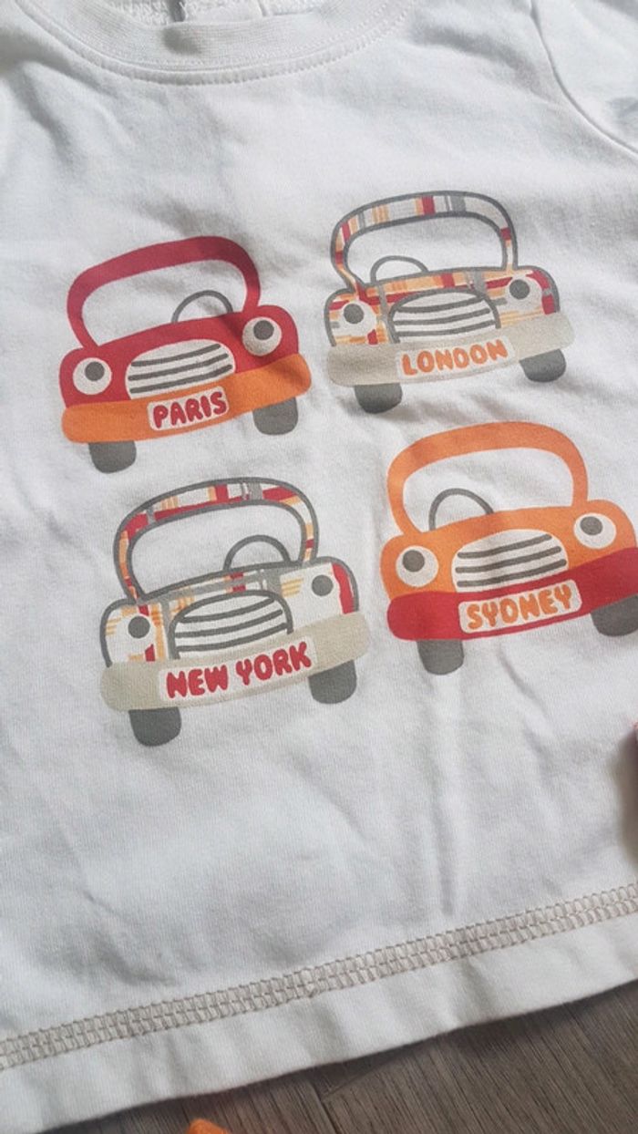 Ensemble orange été voitures tee-shirt bermuda short carreaux cahussettes 6 mois - photo numéro 3