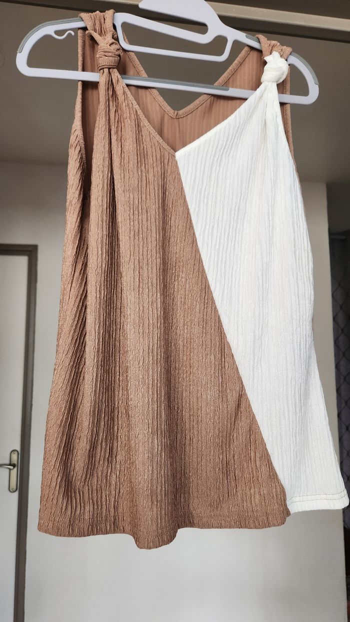 Débardeur marron  et blanc - photo numéro 2