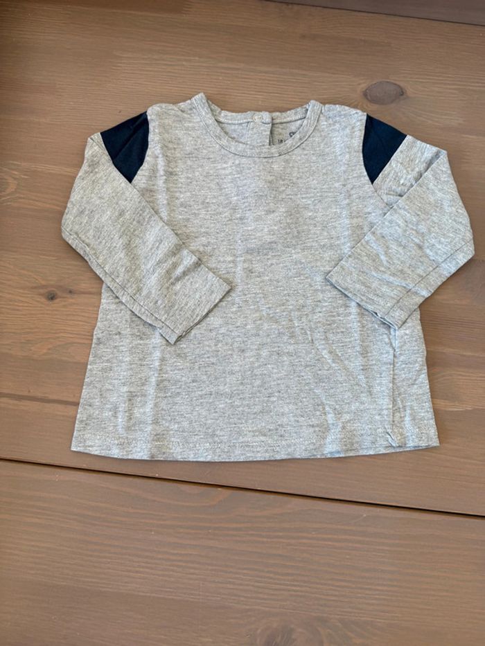 T-shirt manches longues La Redoute gris et bleu marine 18 mois