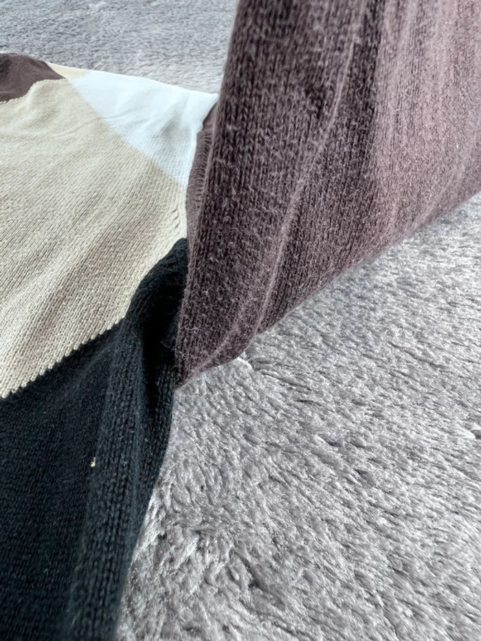 Pull Sweat col V Vintage Airness Marron Beige à Losanges 100% Coton Taille XL - photo numéro 12