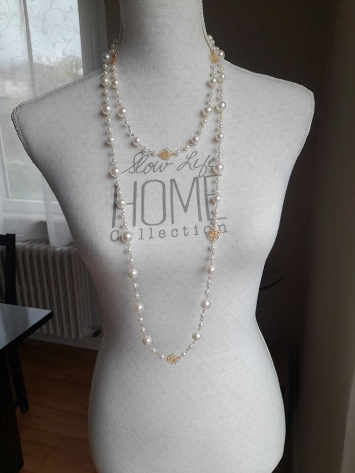 Collier long roses et perles - photo numéro 4