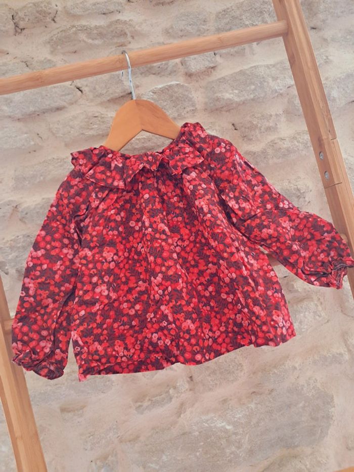 Neuf 🏷 Blouse jacadi liberty Wiltshire rouge 18 mois - photo numéro 2
