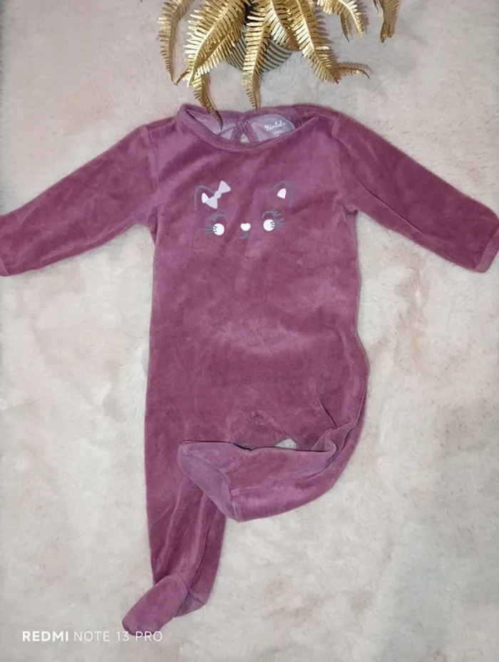 Pyjama violine bordeaux kimbaloo petit chat avec noeud - photo numéro 2