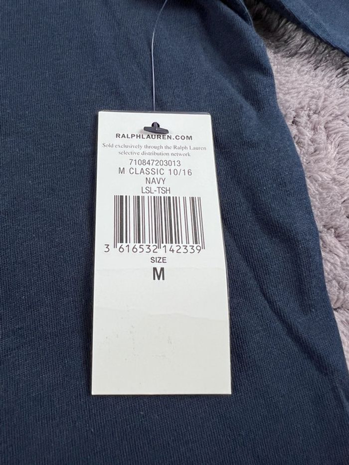 T-shirt manches longues à capuche Ralph Lauren Bleu marine logo rouge Taille M - photo numéro 8