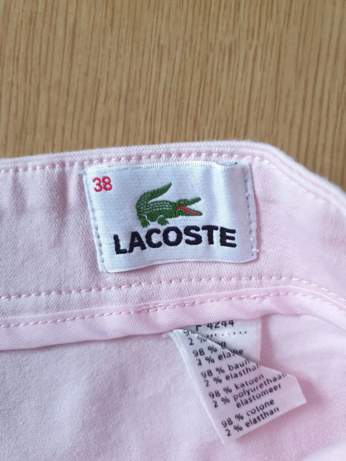 Pantacourt toile femme Lacoste T38 long 91cm rose claire - photo numéro 4