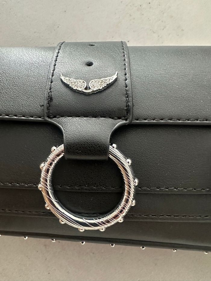 Petit sac noir simili cuir ailes strass avec bandoulière - photo numéro 3