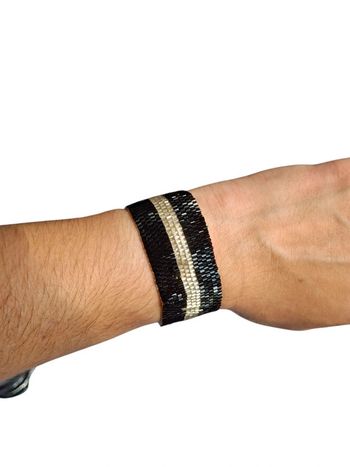 Bracelet perles noir blanc argenté brillant