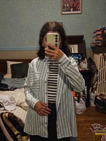 Chemise blanche à rayures vertes bizzbee taille 36