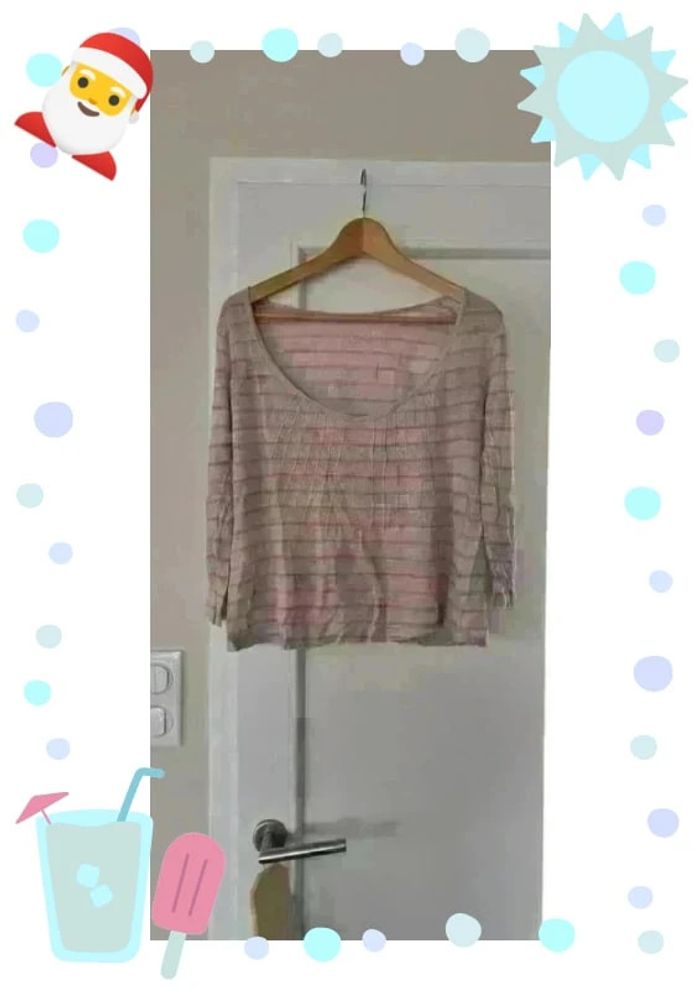 Pull manche 3/4 rose beige - photo numéro 4