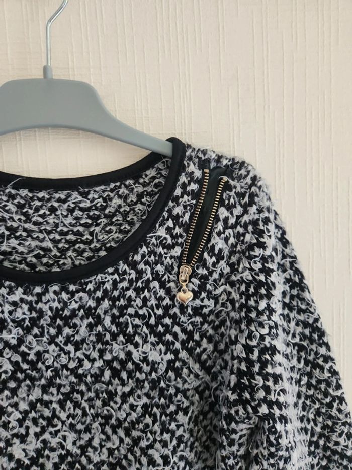 Pull doux noir et blanc détail fermeture éclair aux épaules 6 ans - photo numéro 4