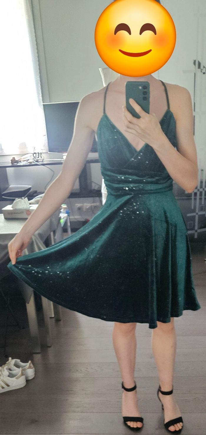 Robe courte verte émeraude scintillante - Taille S - photo numéro 7