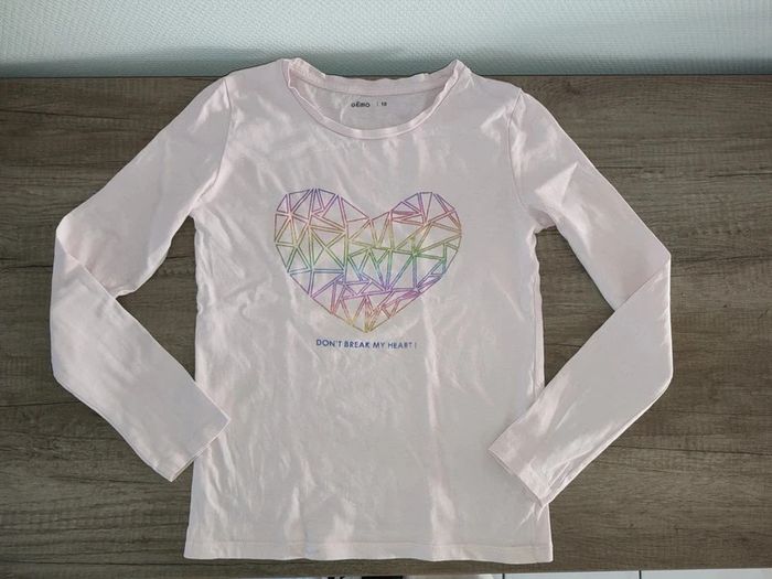 T shirt Gémo 10 ans rose avec un coeur " Don't break my heart "