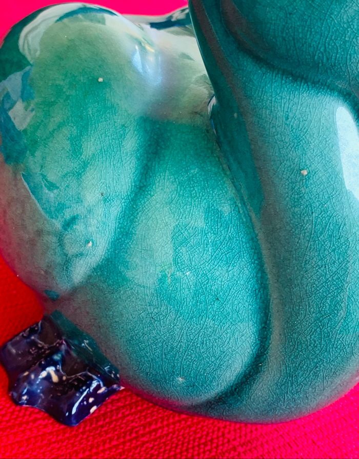 Statue canard vert en céramique craquelé brillante - photo numéro 6