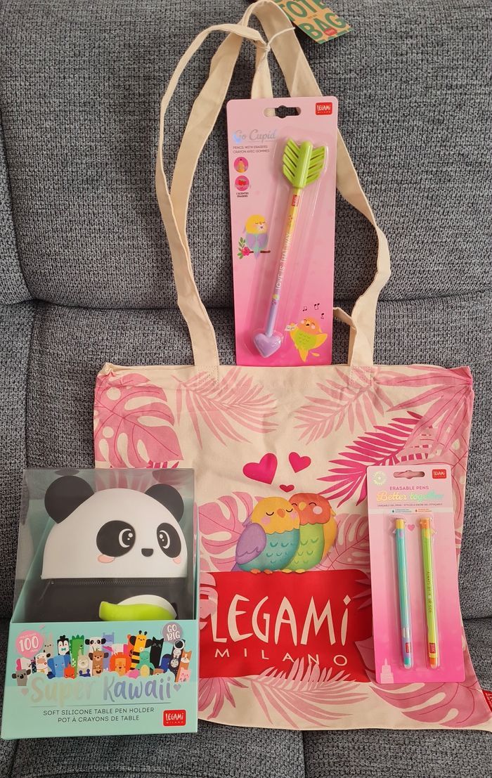 Legami Saint Valentin 2026 Set de 2 Stylos effaçables +Trousse XXL Panda + Crayon HB + Tote Bag