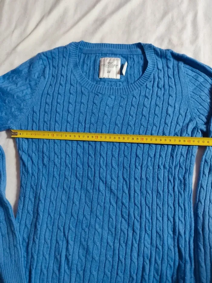 Pull col rond tressé/torsadé bleu clair H&M taille M - photo numéro 6