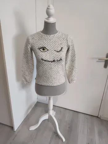 Pull blanc gris fille