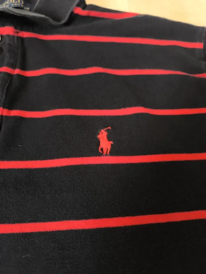 Polo Ralph Lauren homme XL noir rayures et logo rouge parfait état - photo numéro 5