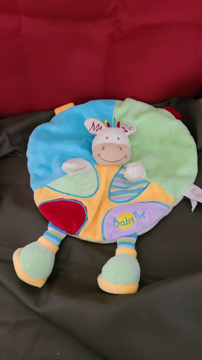 Doudou Peluche Plat Rond Cheval Zébre Ane Bleu Vert Orange BabyNat