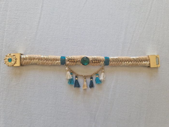 Bracelet hipanema tressé doré et turquoise - photo numéro 3