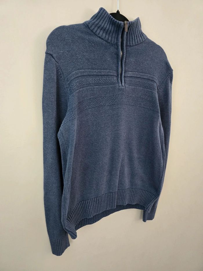 Pull Dockers bleu col montant zippé en maille texturée homme taille S - photo numéro 2