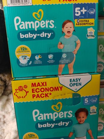 2 paquets couches pamers baby dry maxi pack taille 5 & 5+