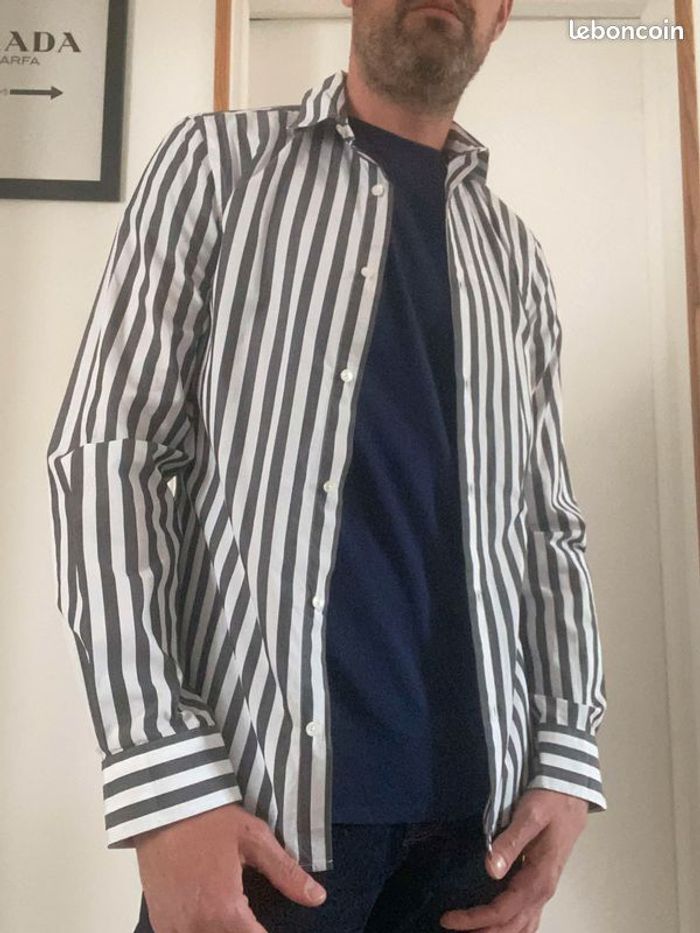Chemise Rayée Taille S Galeries Lafayette Blanche Grise Neuve Homme