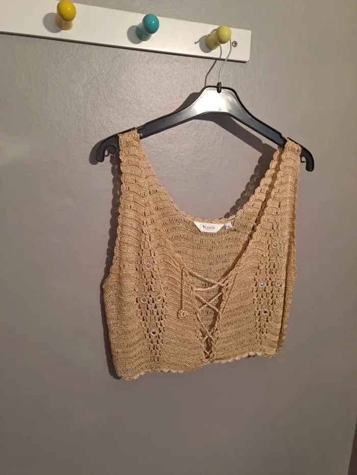 Débardeur femme moutarde en crochet - Marque Mystic - Taille 38 - État neuf. - photo numéro 2