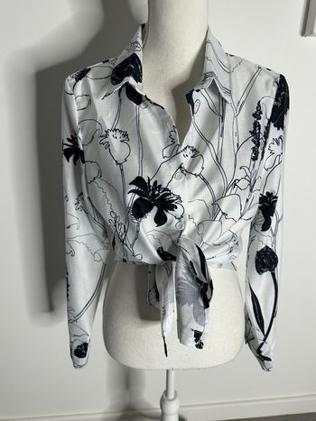 Chemisier à fleurs noir et blanc Vintage T38 M