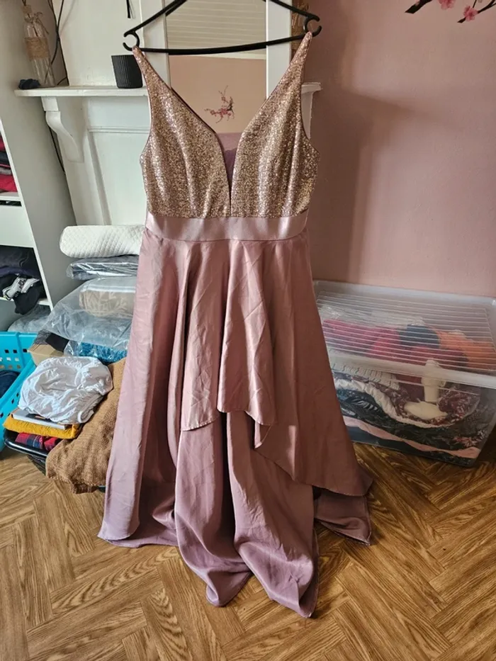 Robe de soiree vieux rose t48