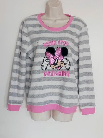 Sweat polaire rayé blanc gris Minnie Rose / Disney × Love to Lounge - 36/S