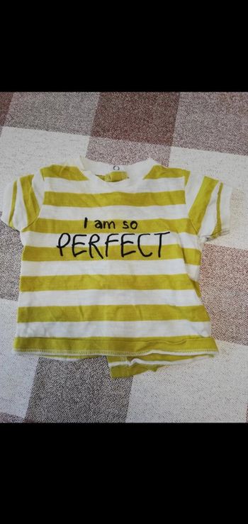 Tee shirt 1 mois manches courtes rayé blanc/moutarde Kiabi