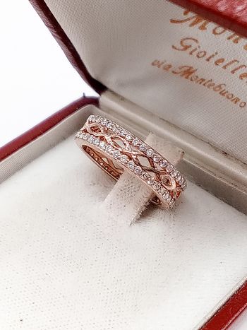 Anello argento 925 fedina color oro rosa con pavé zirconi placcato oro 18 kt? Misura 8.5/9 falange