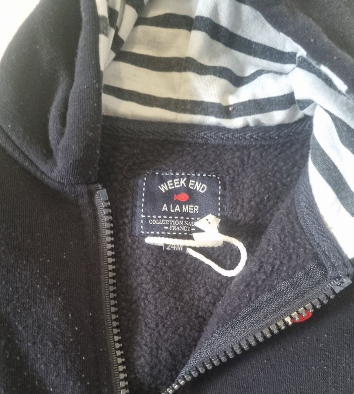 week‑end à la mer ensemble garçon marin – t‑shirt rayé + short + veste capuche 24 mois - photo numéro 6