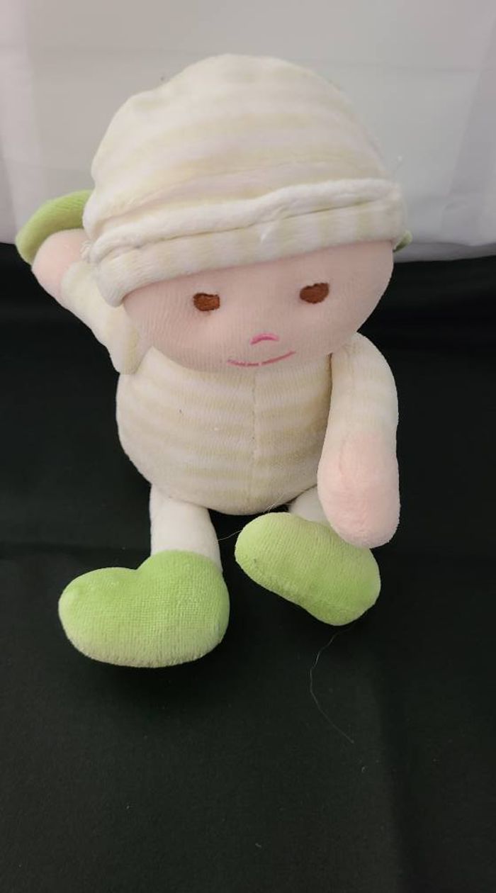 Doudou Maxita Peluche Lutin Garcon Ange Rayé Jaune Blanc Aile Dans le Dos - photo numéro 5