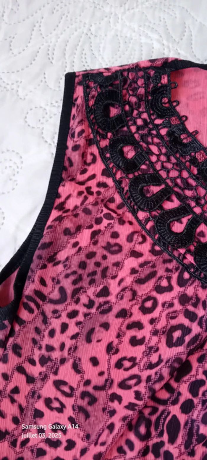 Tunique débardeur longue motif léopard avec broderies fuschia et noir femme XXL - photo numéro 12