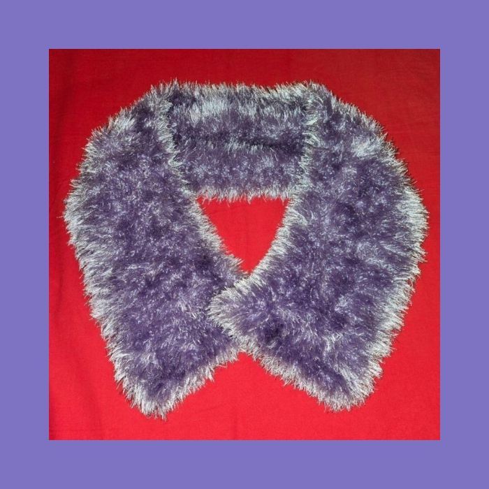 Écharpe Tricotée Fantaisie Aspect Poilu Mohair Violet Lavande & Blanc Marbré Neuf Sans Étiquette