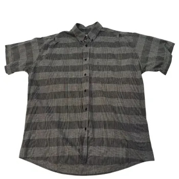 Chemise YSL grise manches courtes à carreaux et fines rayures écossais - Yves Saint Laurent XL A1089