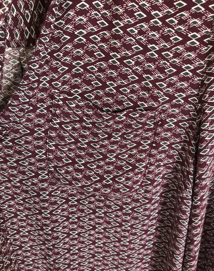 Blouse graphique violine à lavallière Bonobo XS / 34 36 comme neuve - photo numéro 16