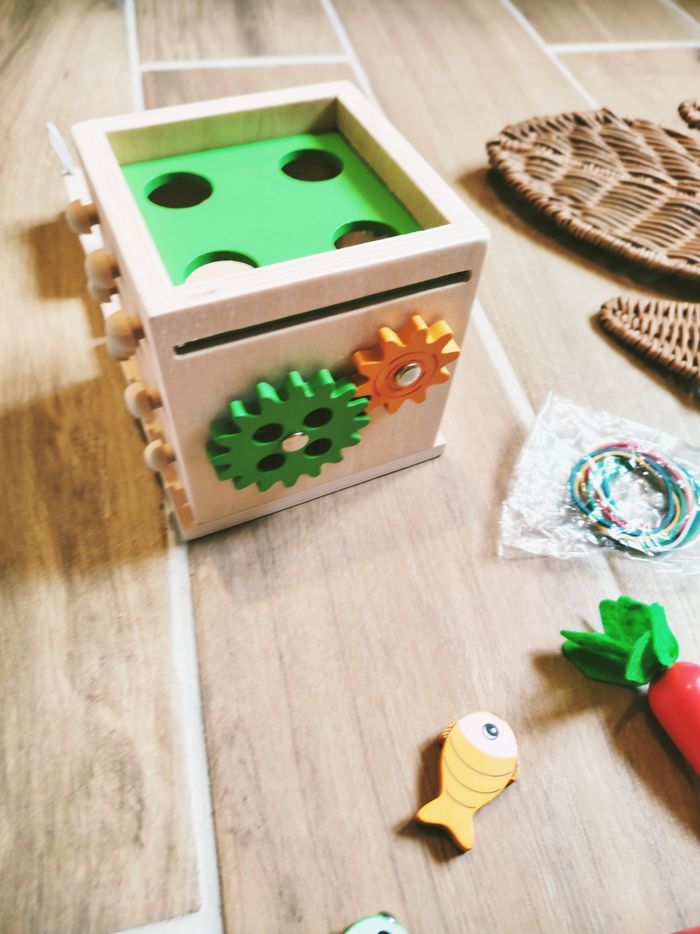 🥕Cube d'éveil multi activités 6 en 1 formes à encastrer pêche à la ligne.. en bois - photo numéro 3