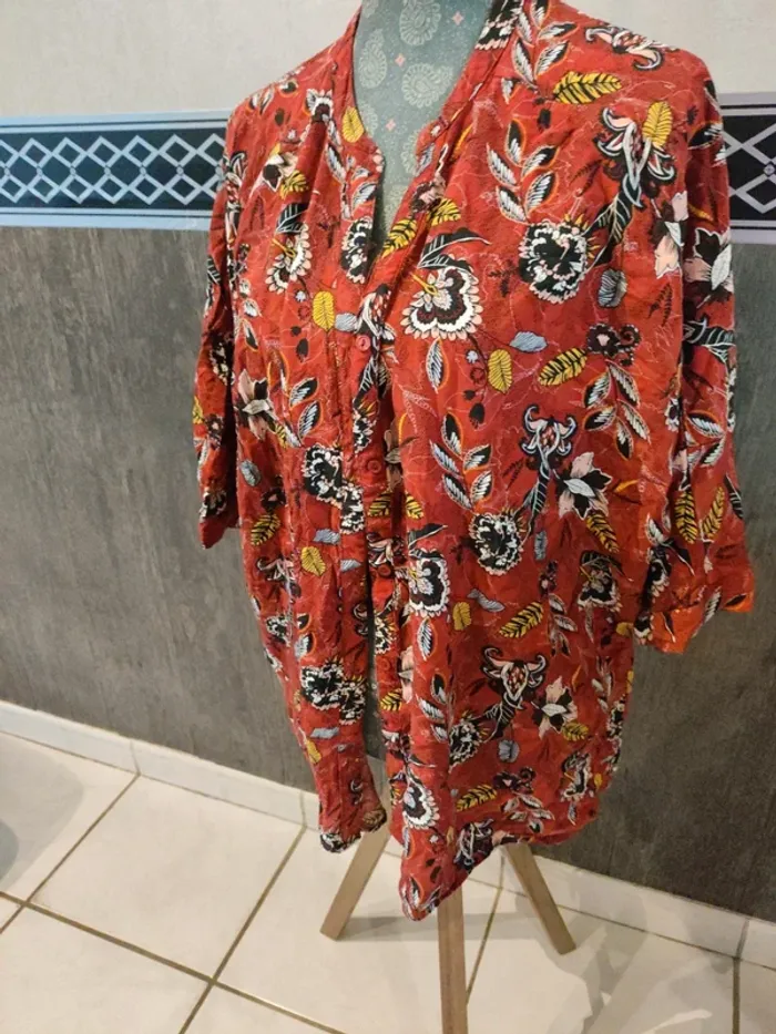 Chemise manche 3/4 rouge motif - photo numéro 4
