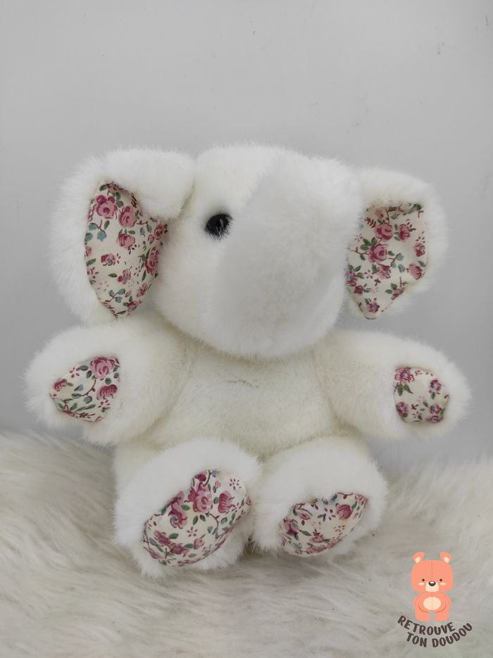 Peluche Eléphant Blanc Fleuri Olivier