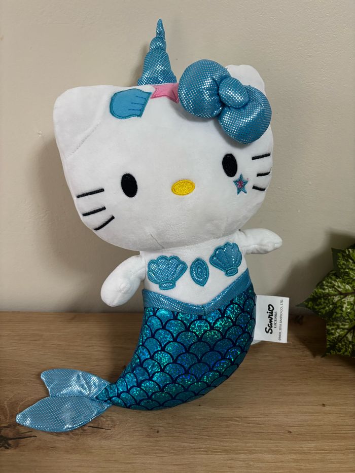 Neuf superbe peluche hello Kitty en sirène bleu sanrio 38 cm