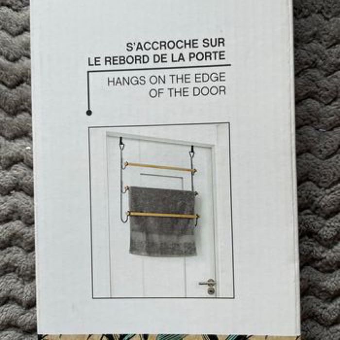 Porte serviettes de porte bambou et fer noir - photo numéro 2