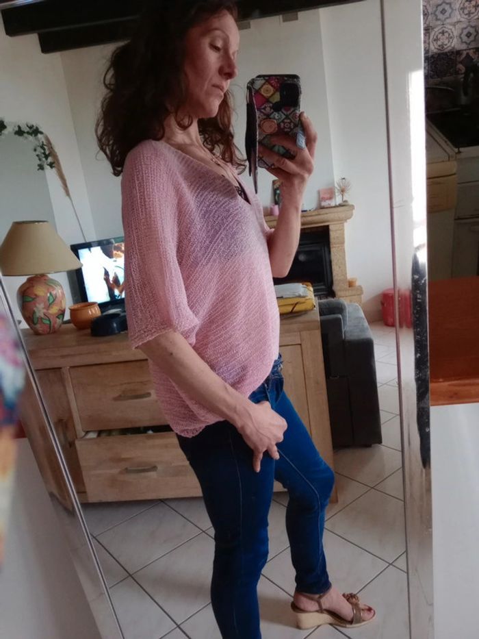 Top femme 40 ajouré rose c77 - photo numéro 3