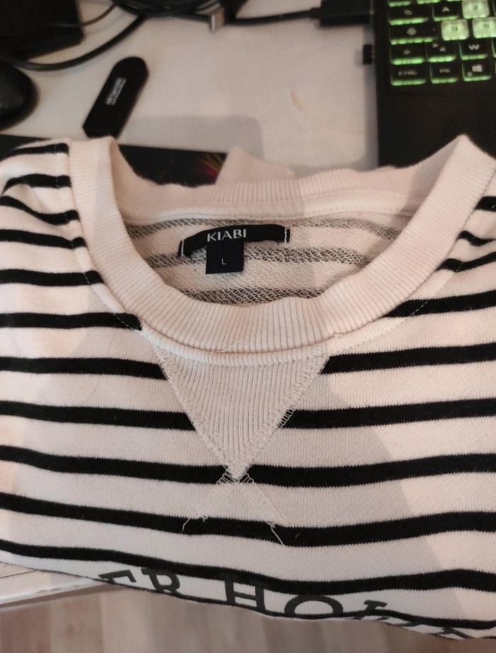 Pull marinière noir et blanc manches côtelées imprimé tennis vacances holidays coton - photo numéro 4