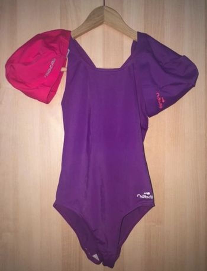 Maillot de bain 1 pièce fille + bonnet